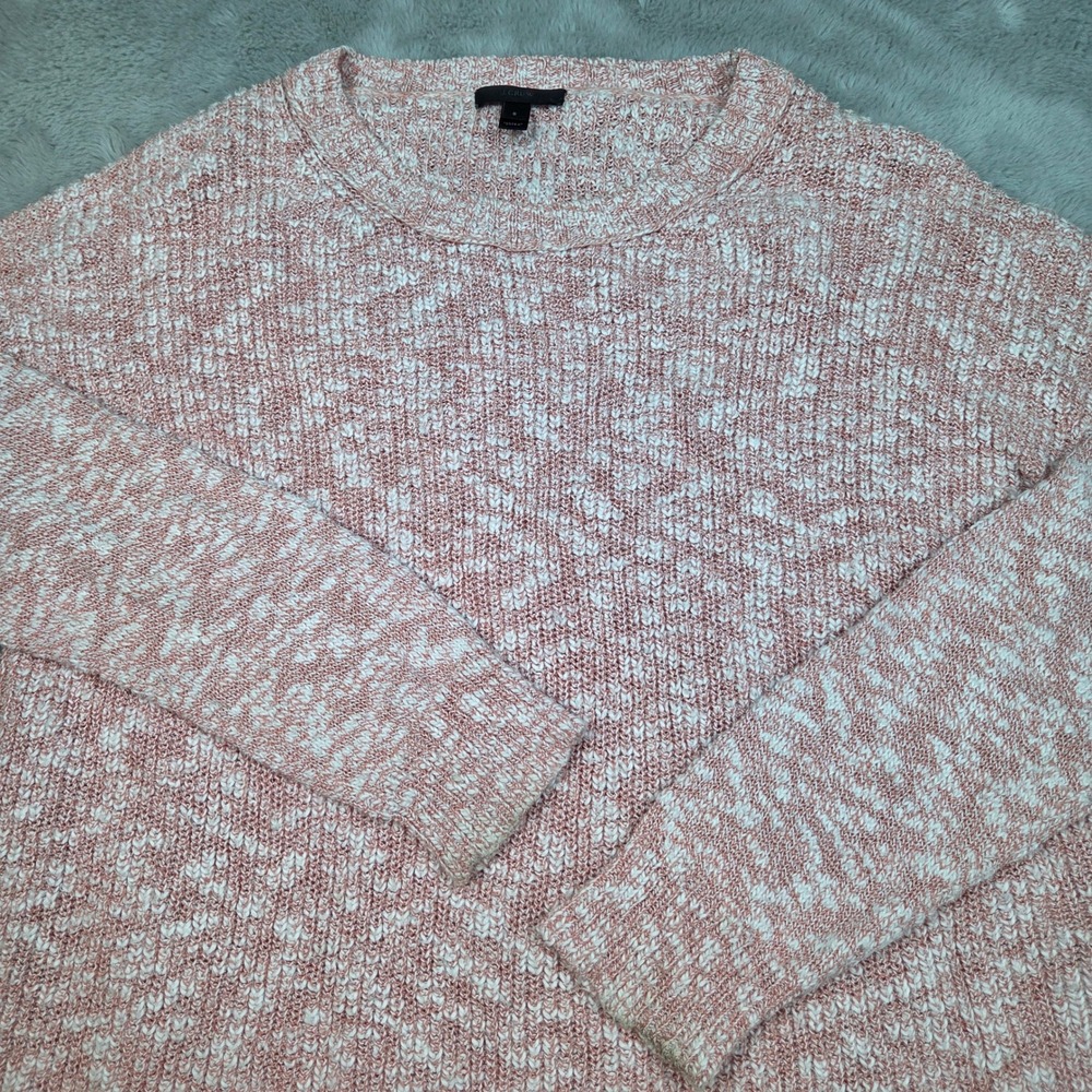 J. Crew Marled Knit Sweater Womens Sz S Cotton Acrylic Crewneck Pink White Top